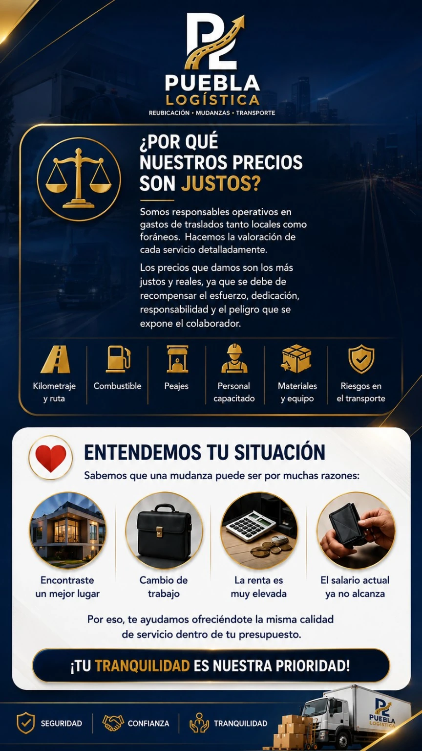 Material informativo sobre los factores que componen un precio justo de mudanza